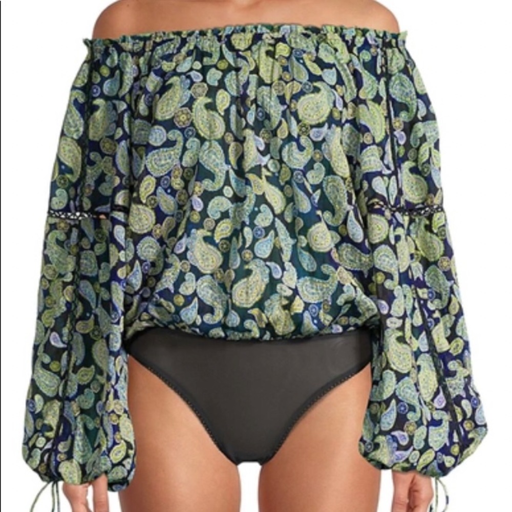 FREE PEOPLE Sundown Paisley Cotton Long Sleeve Bodysuit Sz Small Classic Combo